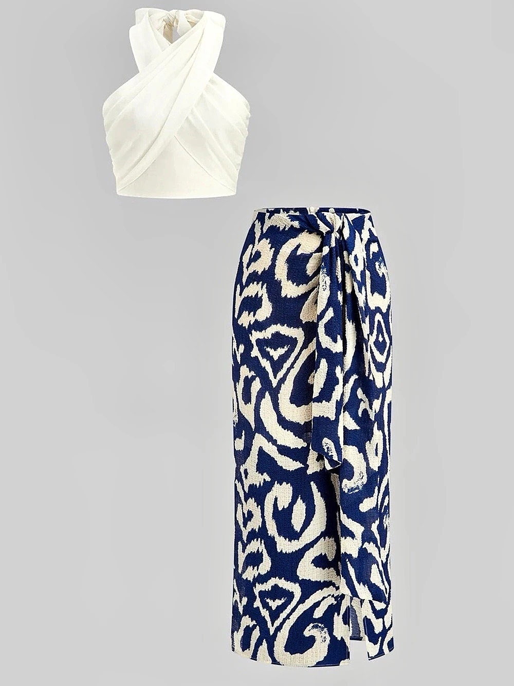 Halter Wrap Top & Abstract Print Skirt Set

SPU: OA260327081 NWT